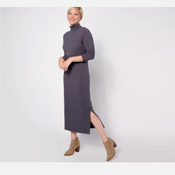 Women with Control Fnspn Jersy Tummy Cntol Midi Dress-Smoke-Petite Large-A623040 - Picture 1 of 2